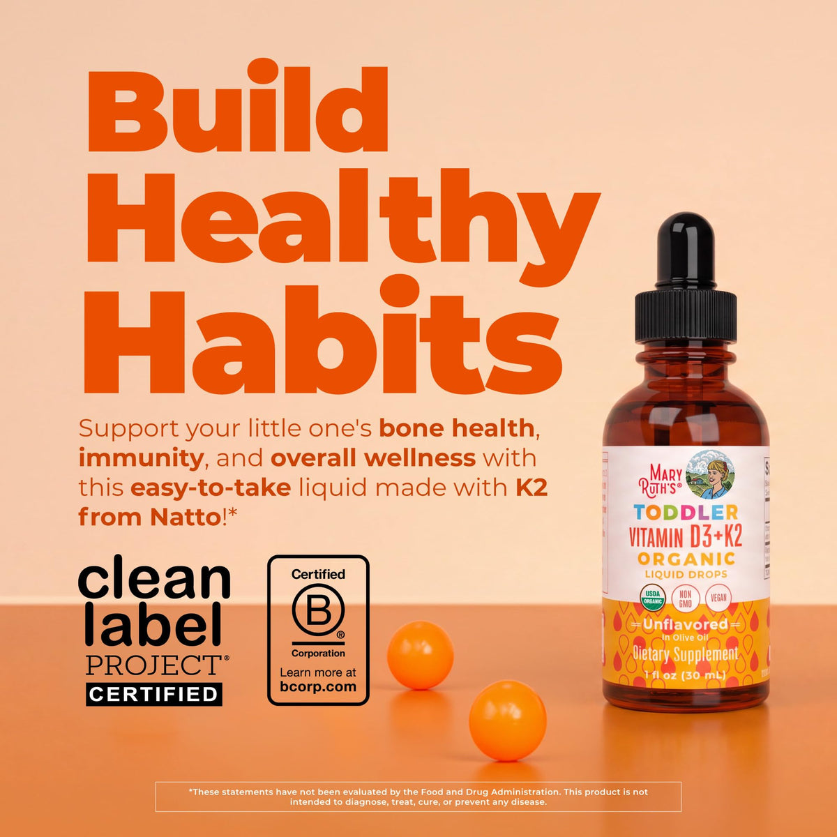 MARYRUTH'S Organic Toddler Vitamin D3+K2 Liquid Drops - 1 fl oz - image 2