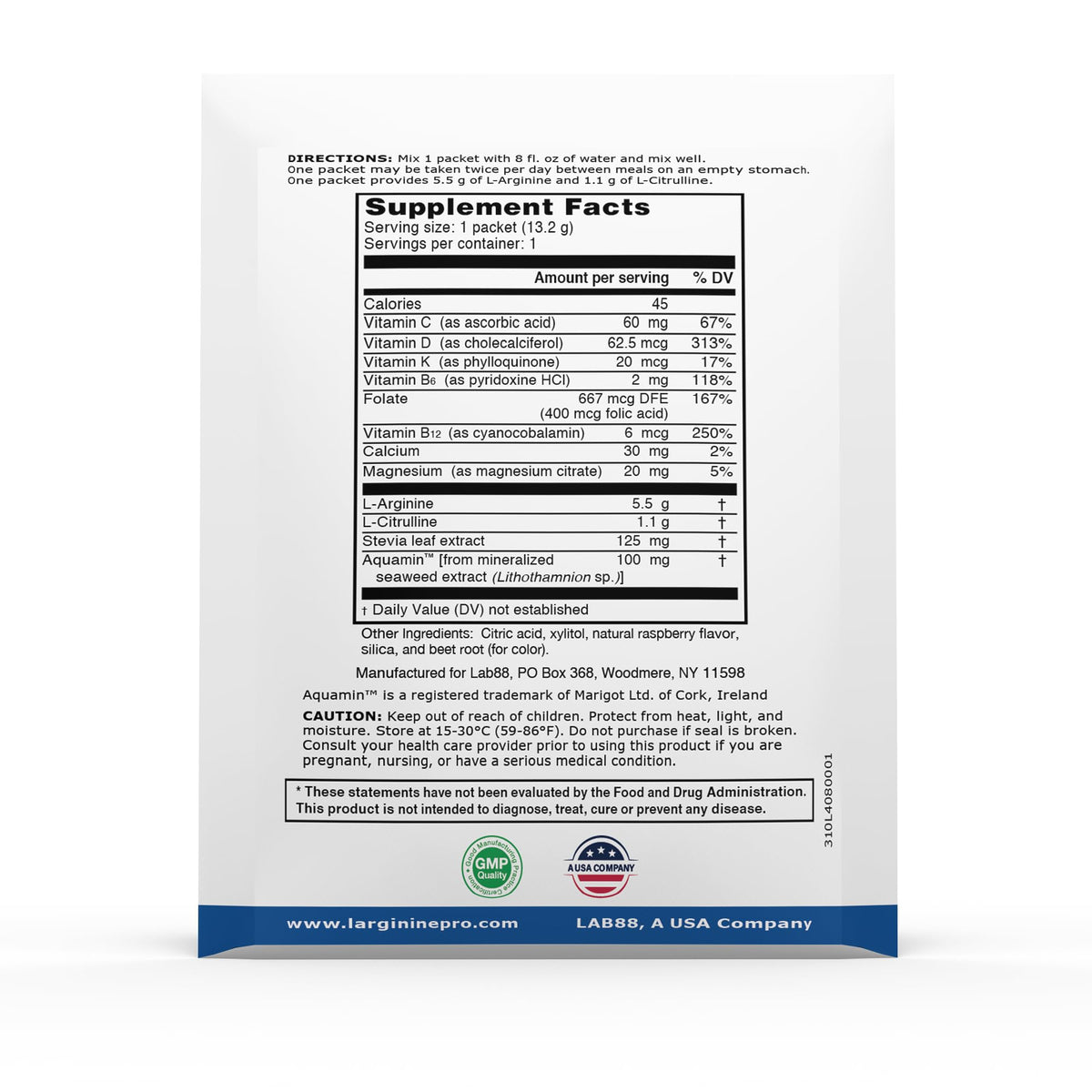 L-Arginine Pro 5,500mg L-Arginine Powder Drink Mix - 60 Packets - image 3
