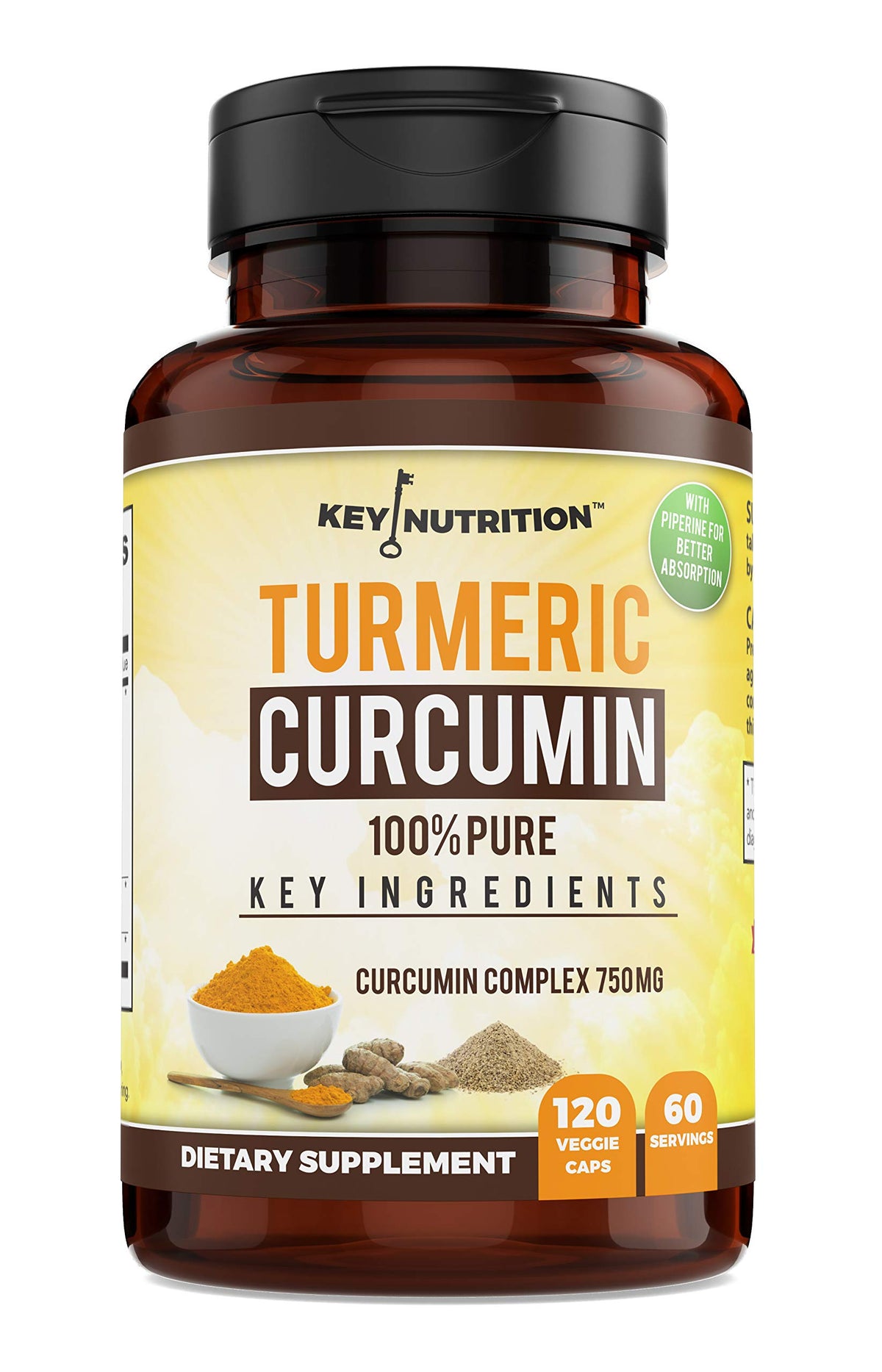 Key Nutrition Turmeric Curcumin Complex with Piperine - 120 Capsules