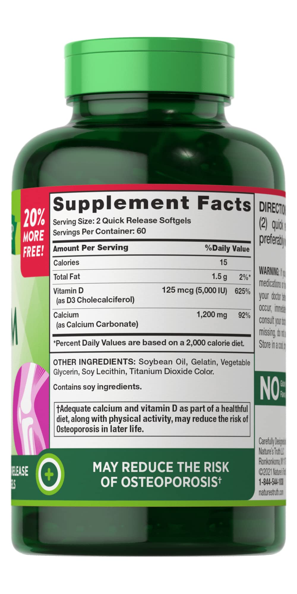Nature's Truth Absorbable Calcium 1200 mg Plus D3 - 240 Softgels - image 3