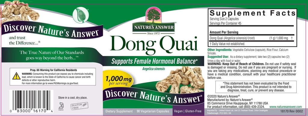 Nature's Answer Dong Quai Root 1000mg Female Balance - 90 Vegetarian Capsules - image 5