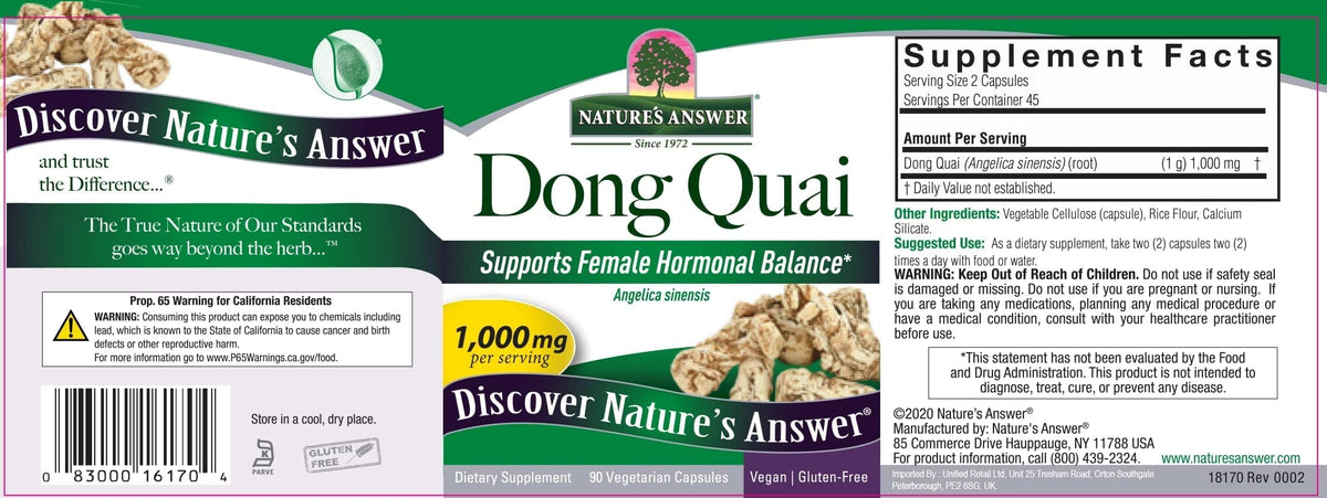 Nature's Answer Dong Quai Root 1000mg Female Balance - 90 Vegetarian Capsules - image 5