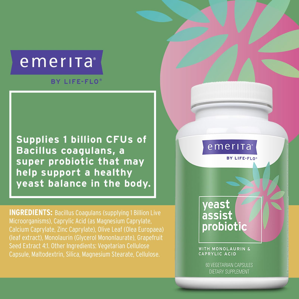 Emerita Yeast Assist Probiotics for Women - 60 Vegetarian Capsules - image 2
