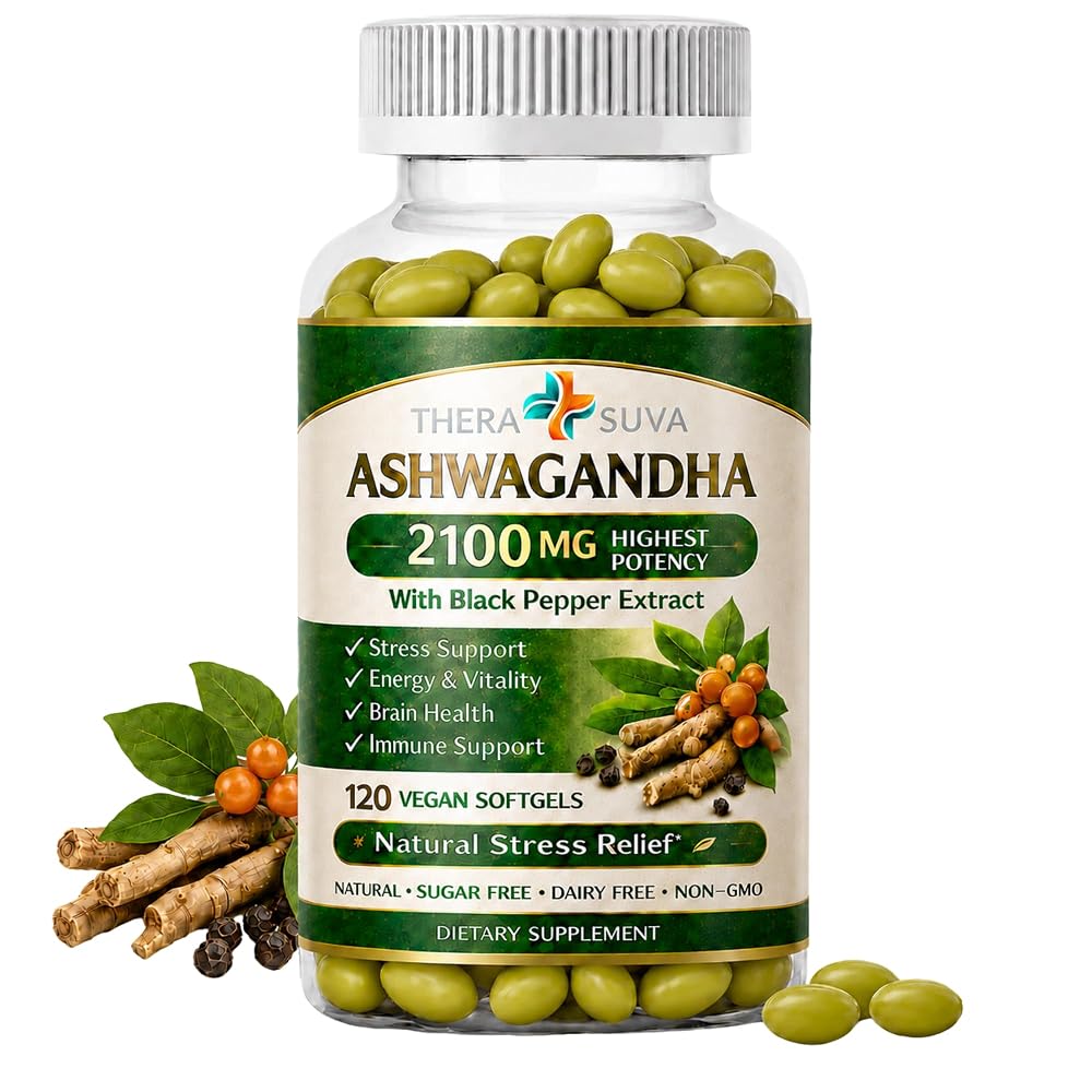 TheraSuva Ashwagandha 2100mg Supplement Stress Support - 120 Softgels