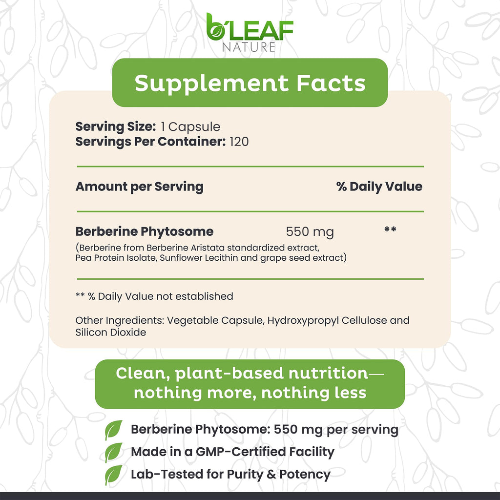 B'Leaf Nature Berberine Phytosome 1100mg - 120 Capsules - image 2