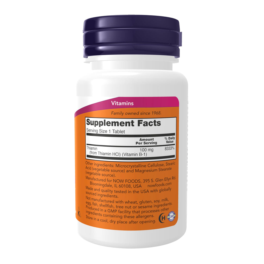 NOW Vitamin B-1 100 mg Nervous System Health - 100 Tablets - image 2
