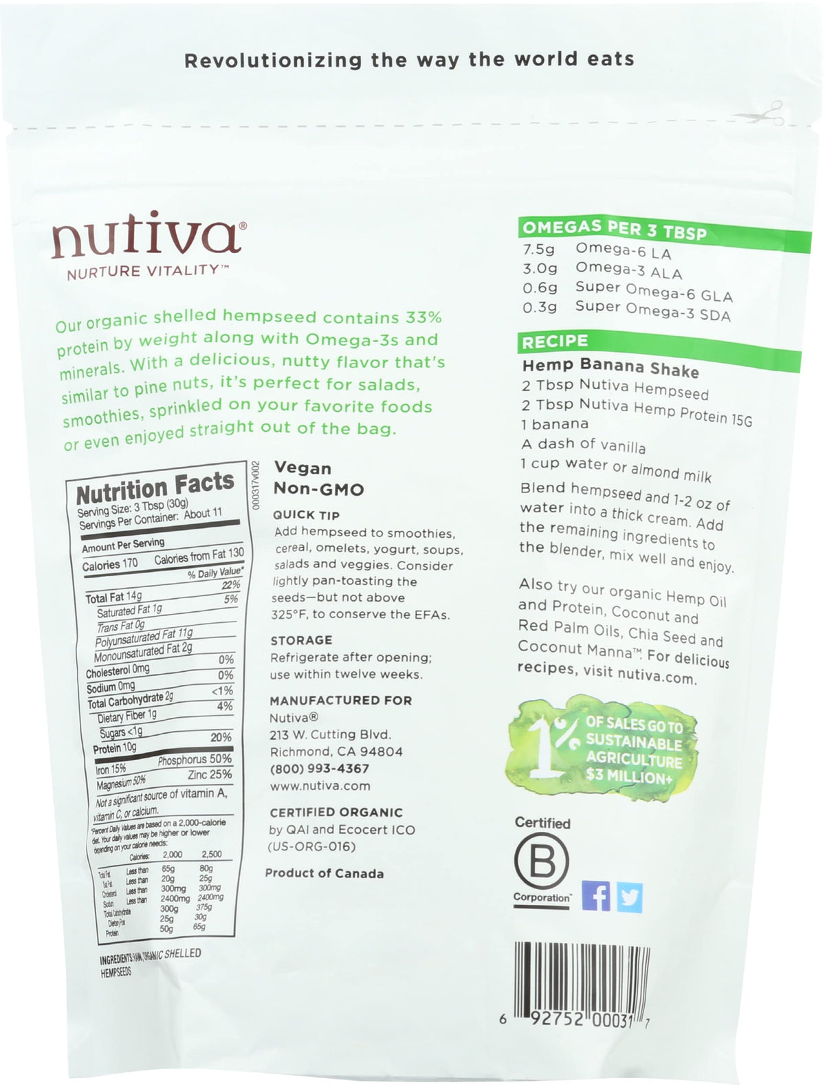 Nutiva Organic Shelled Hempseed - 12 oz - image 2