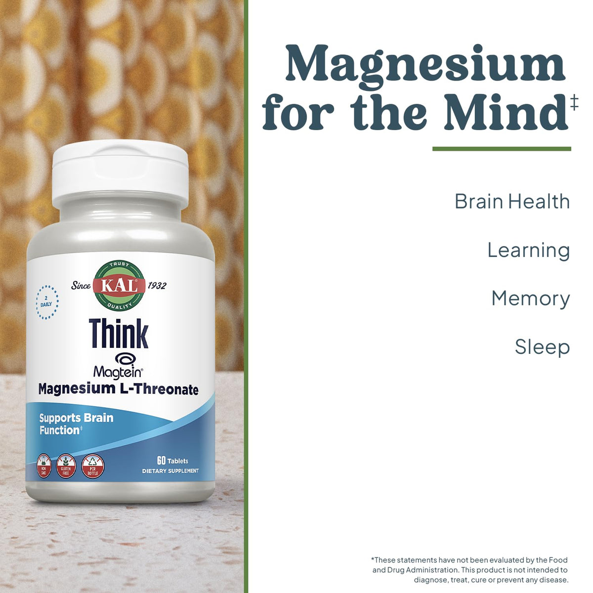 KAL Think Magnesium L-Threonate 2000 mg - 60 Tablets - image 3