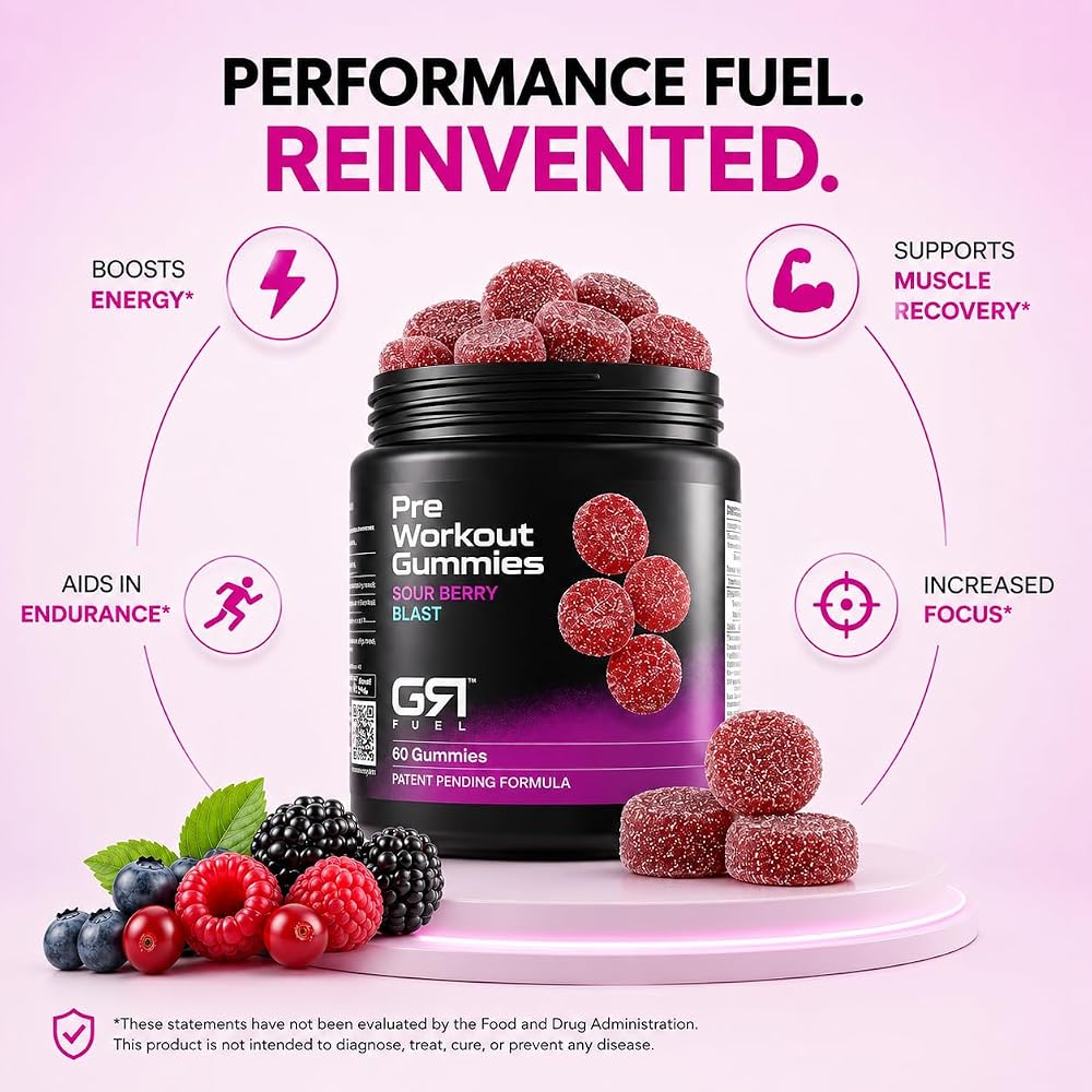GR Fuel Pre Workout Gummies Energy & Focus Sour Berry - 60 Count - image 3