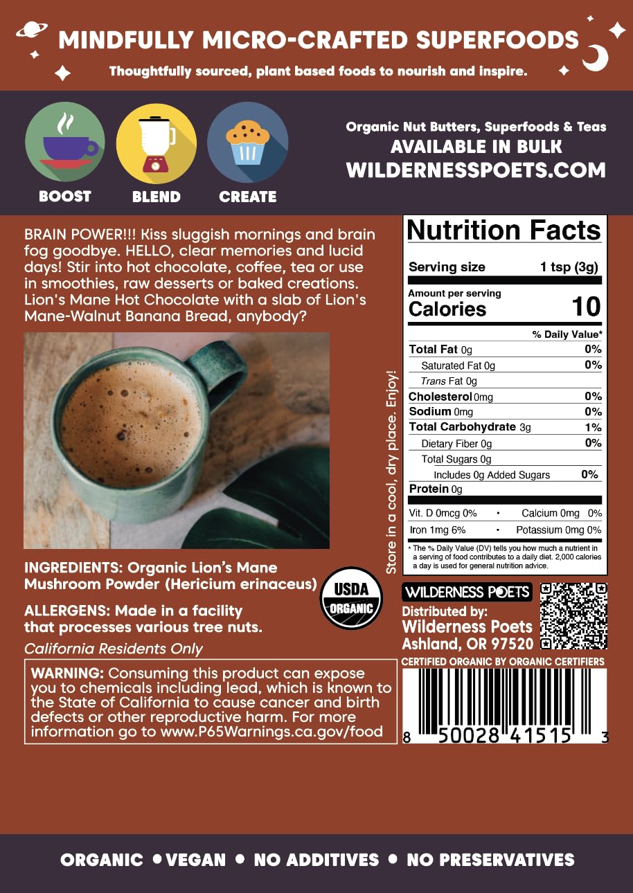 Wilderness Poets Organic Lion's Mane Mushroom Powder - California