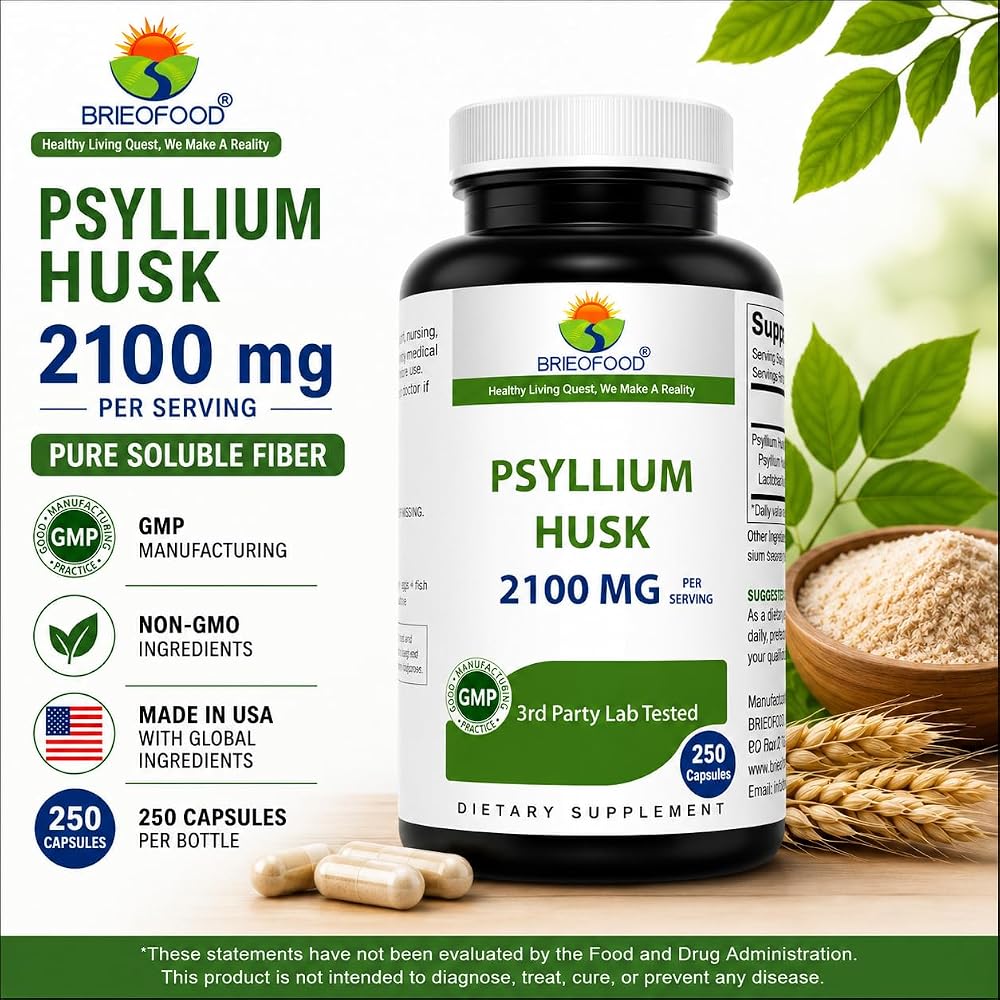 Brieofood Psyllium Husk Fiber with Acidophilus - 250 Capsules - image 5