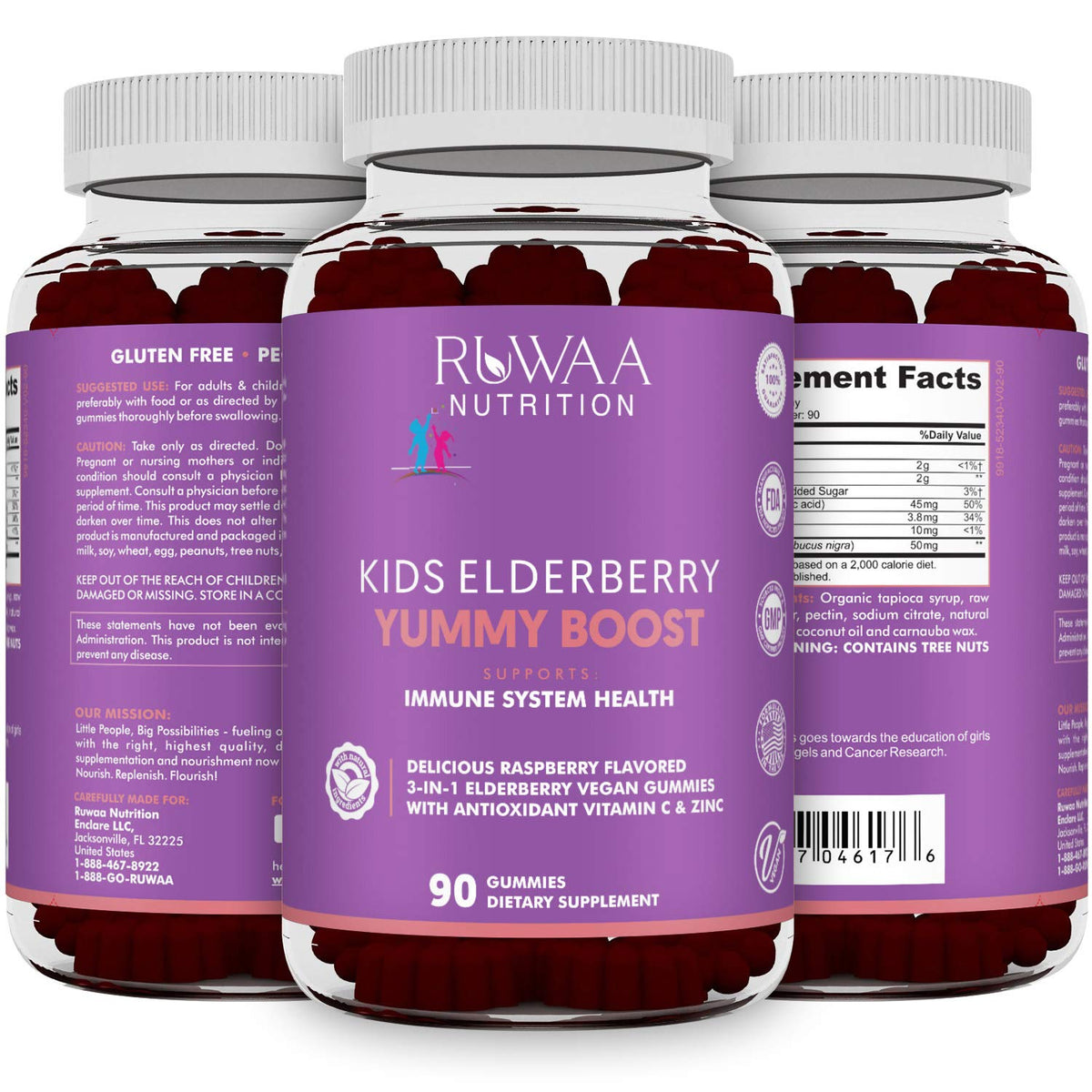 RUWAA NUTRITION Sambucus Elderberry Gummies for Kids with Zinc