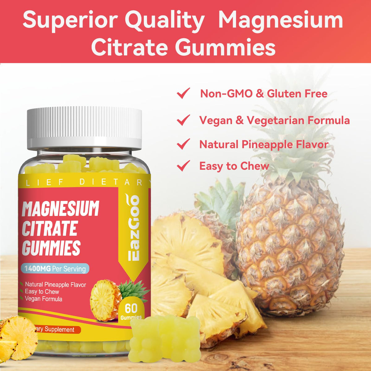 EAZGOO Magnesium Citrate Gummies - 60 Count - image 5