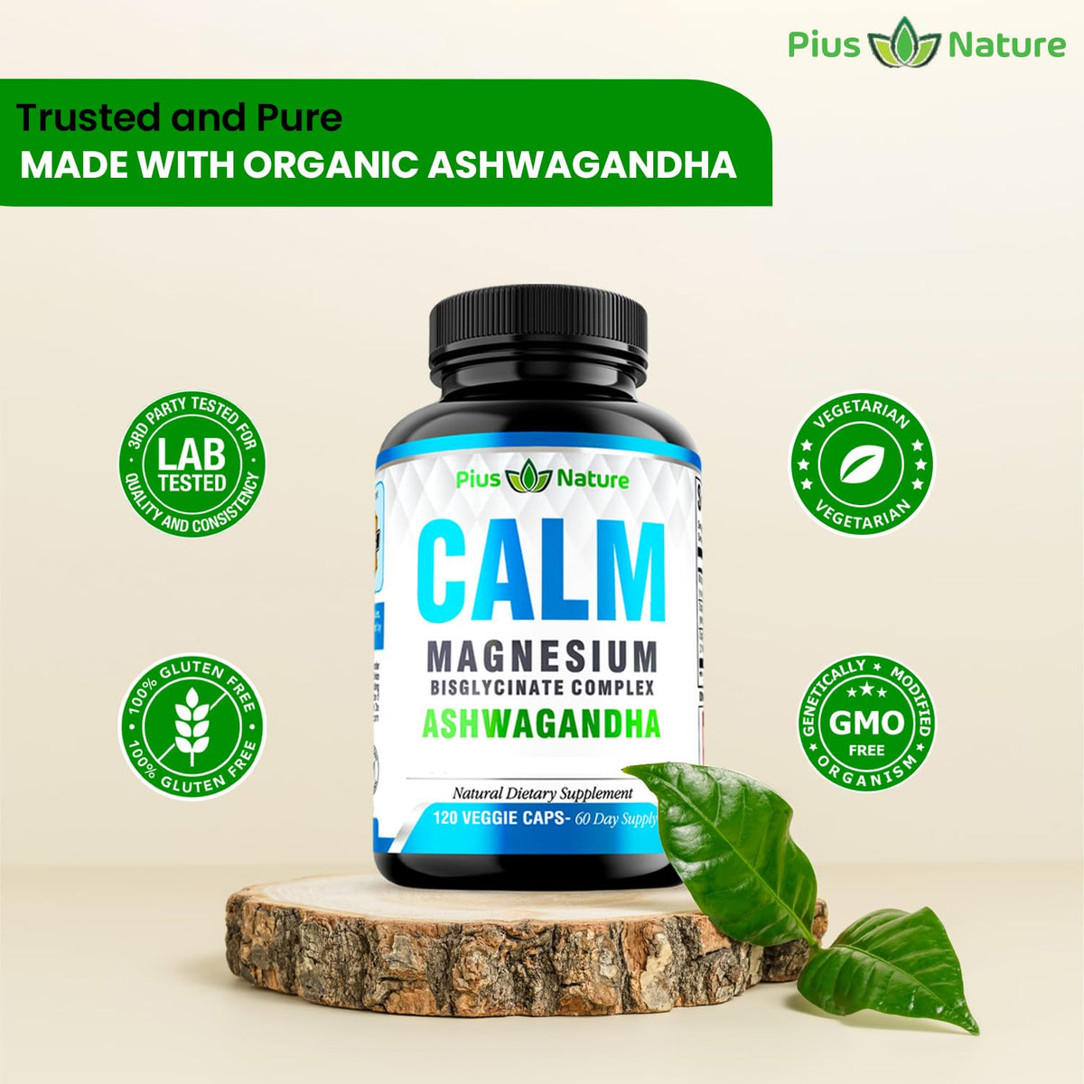 PIUS NATURE Calm Magnesium Glycinate with Ashwagandha - 120 Capsules - image 2
