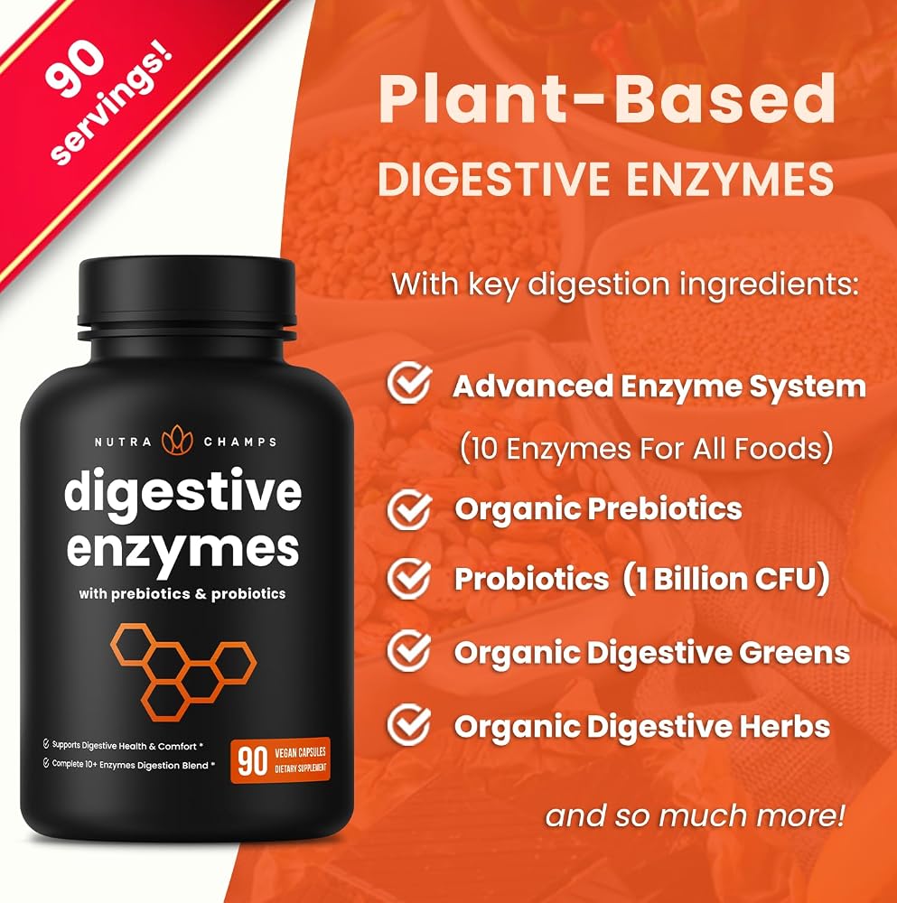NutraChamps Digestive Enzymes with Probiotics for Bloating - 90 Capsules - image 2