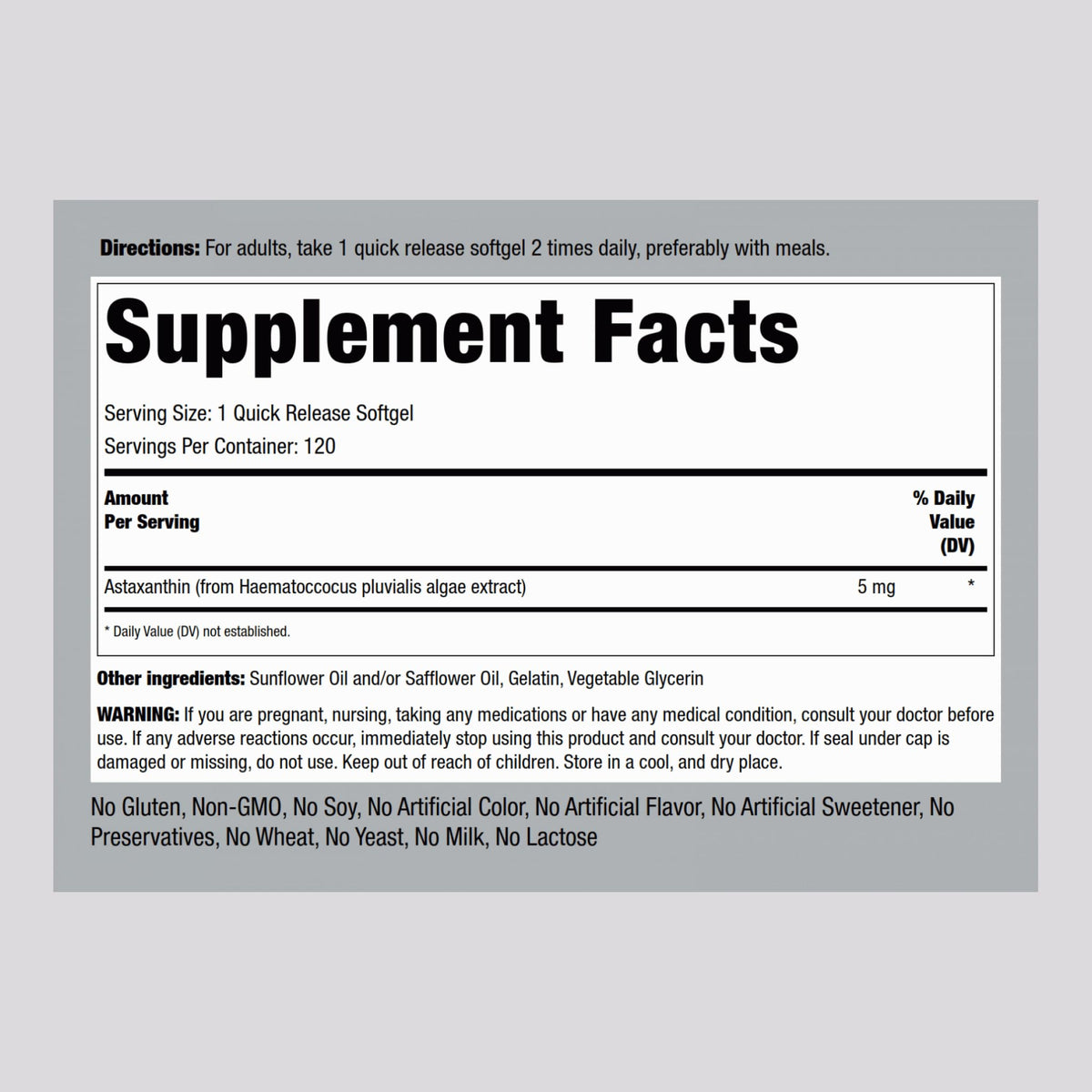 Piping Rock Astaxanthin Supplement 5mg - 120 Softgels - image 2