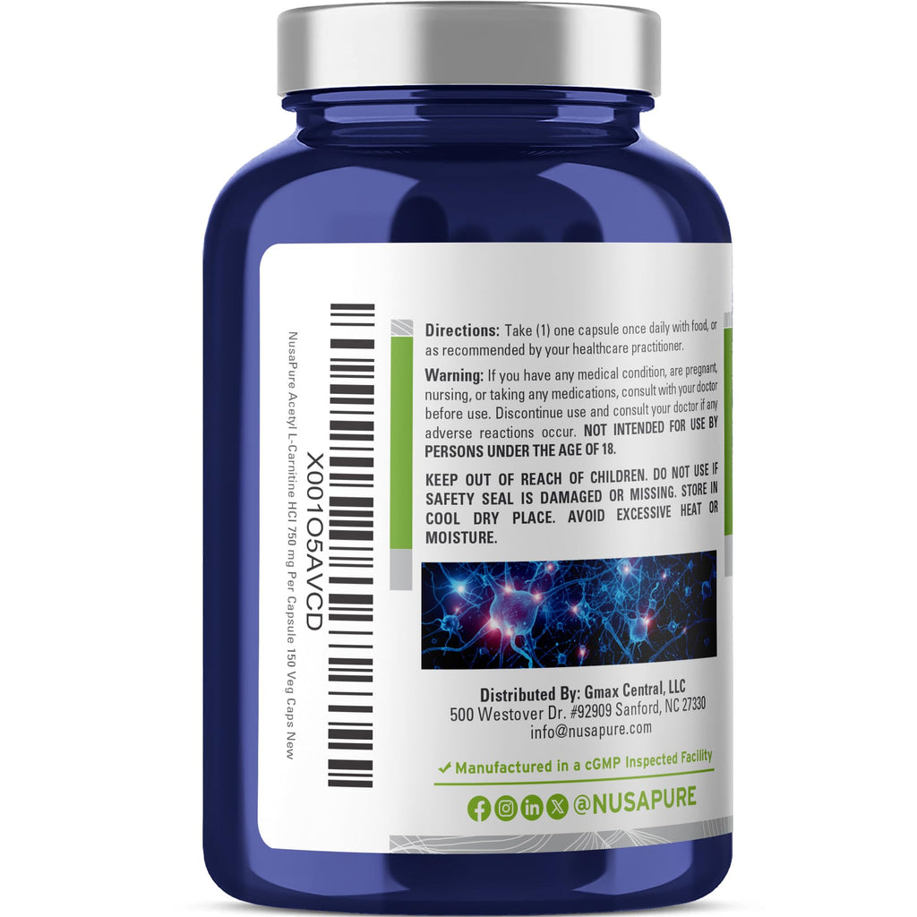 NusaPure Acetyl L-Carnitine HCL 750mg - 150 Vegetarian Capsules - image 3