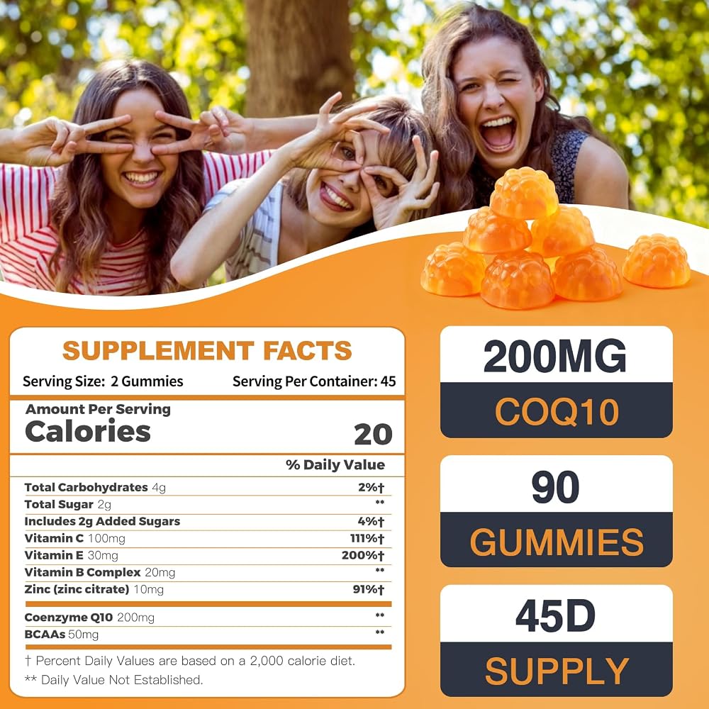 ZEBORA CoQ10 200mg Gummies, Natural Orange Flavor - 90 Gummies - image 3