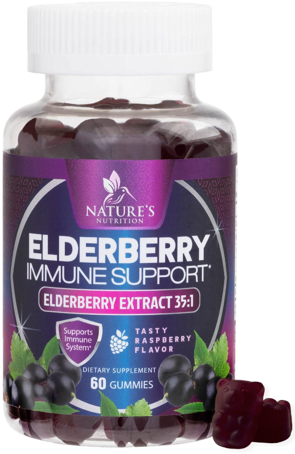 Nature's Nutrition Elderberry Gummies 120mg - 3X Strength Black