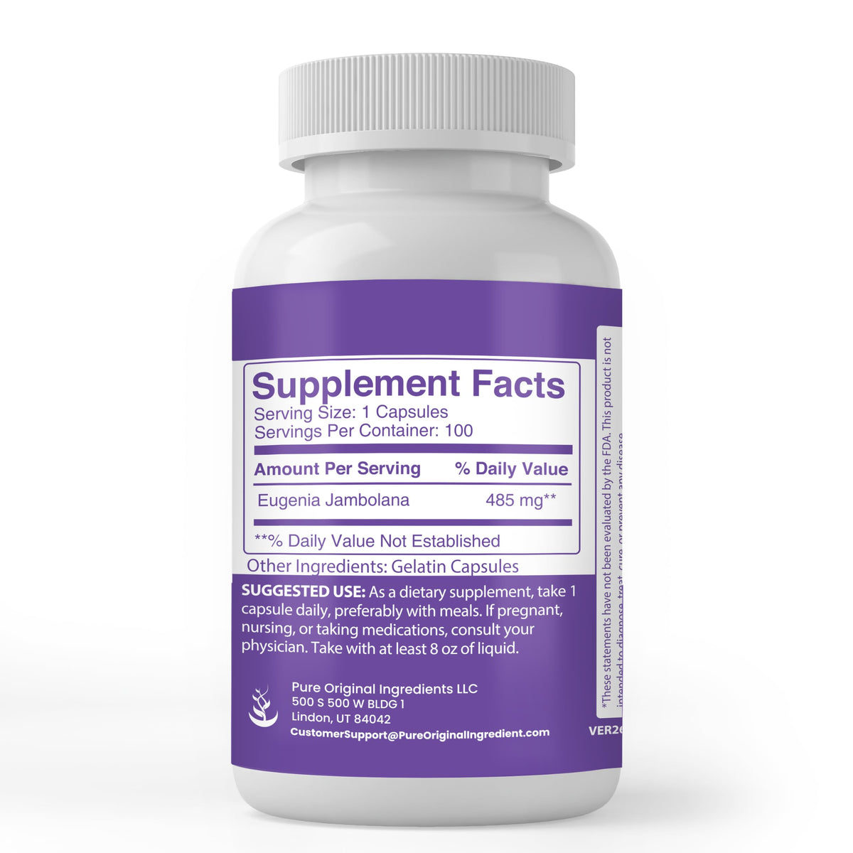PURE ORIGINAL INGREDIENTS Jamun Seed - 100 Capsules - image 2