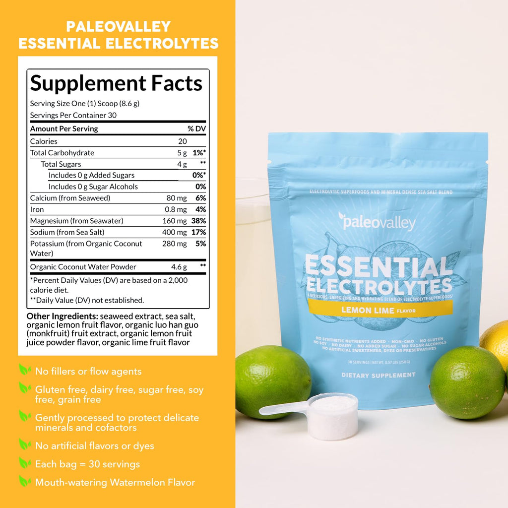 Paleovalley Essential Electrolytes Powder - Full Spectrum Lemon Lime