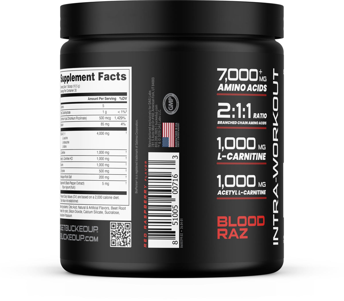 Bucked Up Racked Blood Raz BCAA 2-1-1 Intra Workout Powder - 30 Servings - image 5