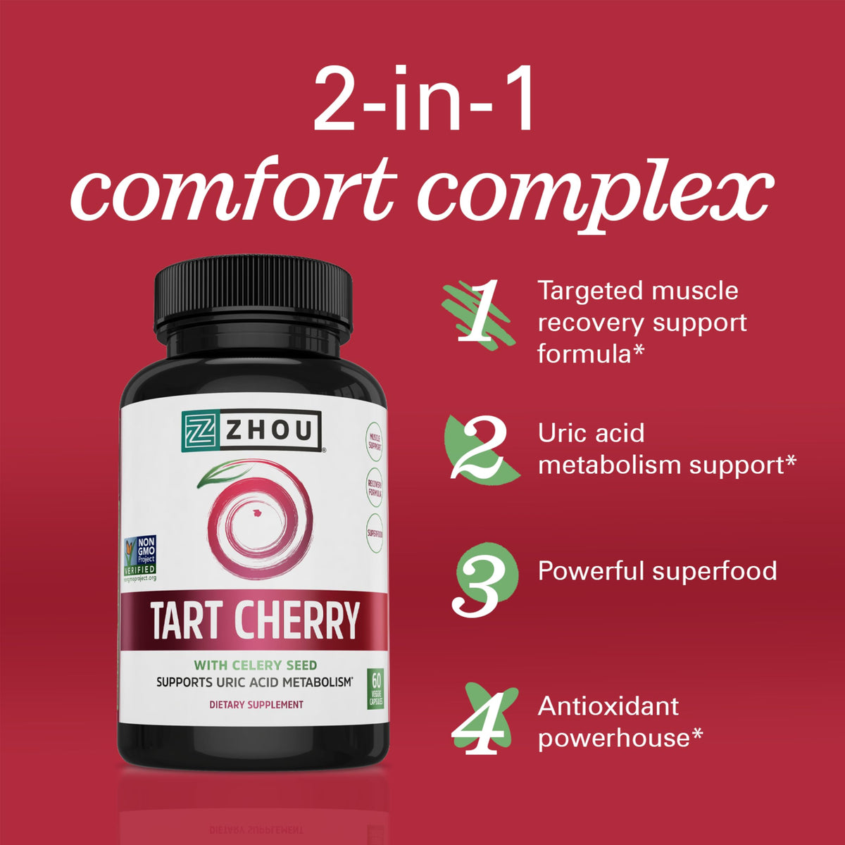 Zhou Tart Cherry Extract Plus Celery Seed - 60 Vegetarian Capsules - image 3