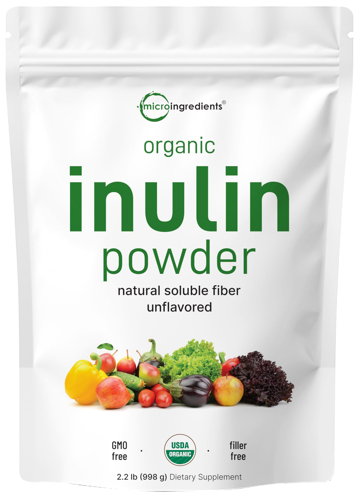 Micro Ingredients Organic Inulin FOS Fiber Powder - 2.2 lbs