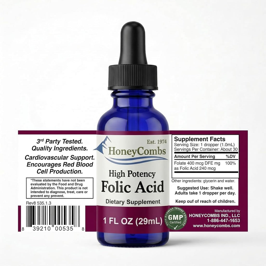 HoneyCombs Vitamin B9 Folic Acid Liquid Drops - 1 Fl Oz