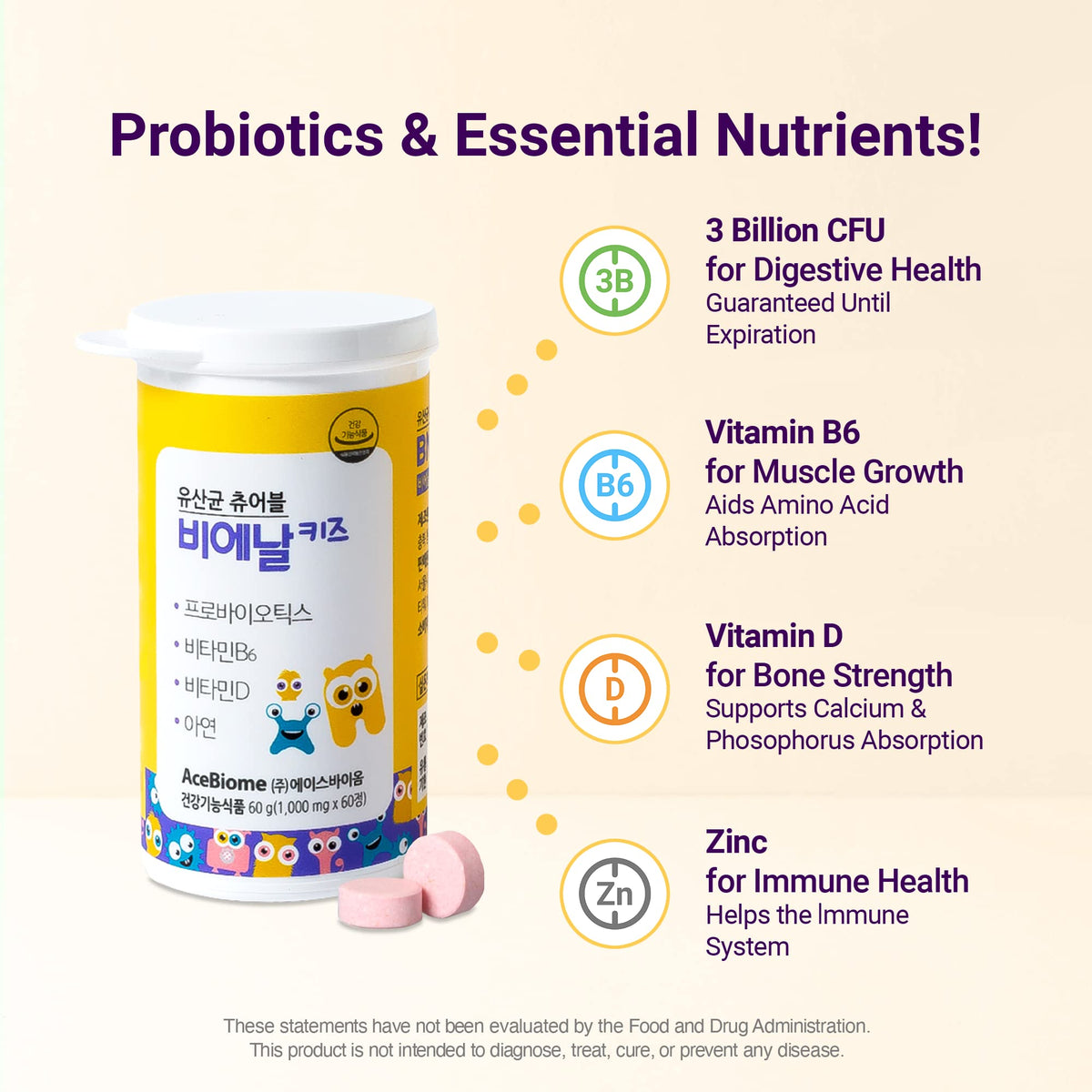 AceBiome BNR Kids Probiotic Chewables Immune Support - 180 Tablets - image 4