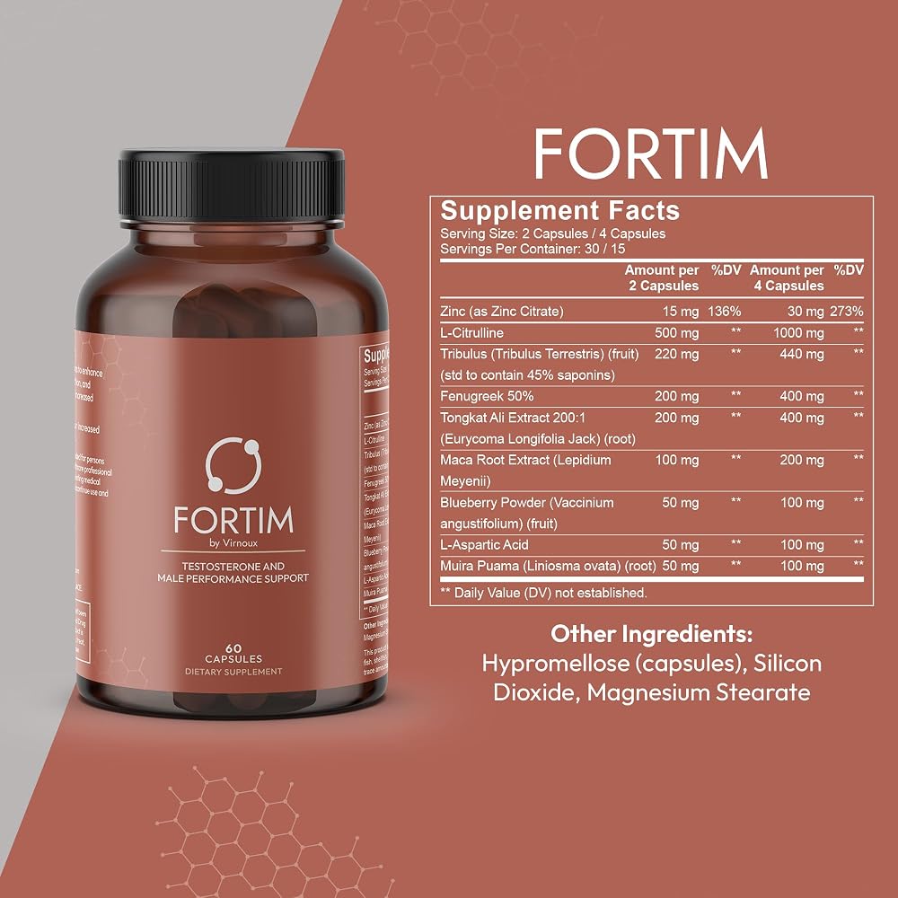 Virnoux Fortim Testosterone Support Supplement - 60 Capsules - image 2