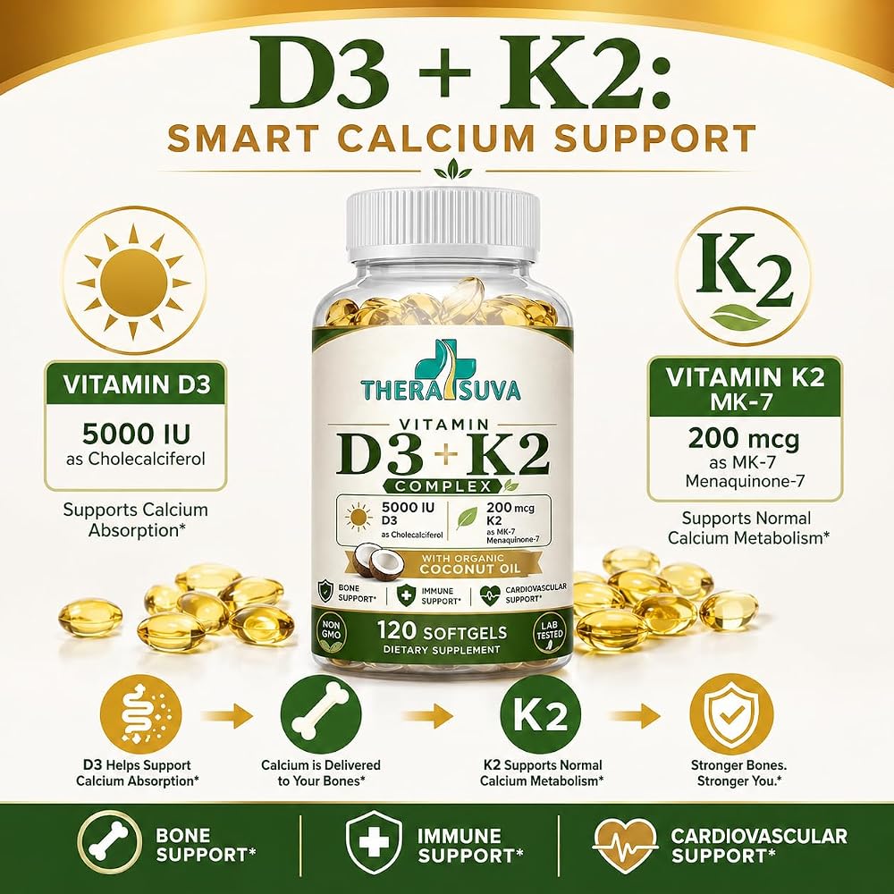 TheraSuva Vitamin D3 + K2 with Organic Coconut Oil - 120 Softgels - image 3