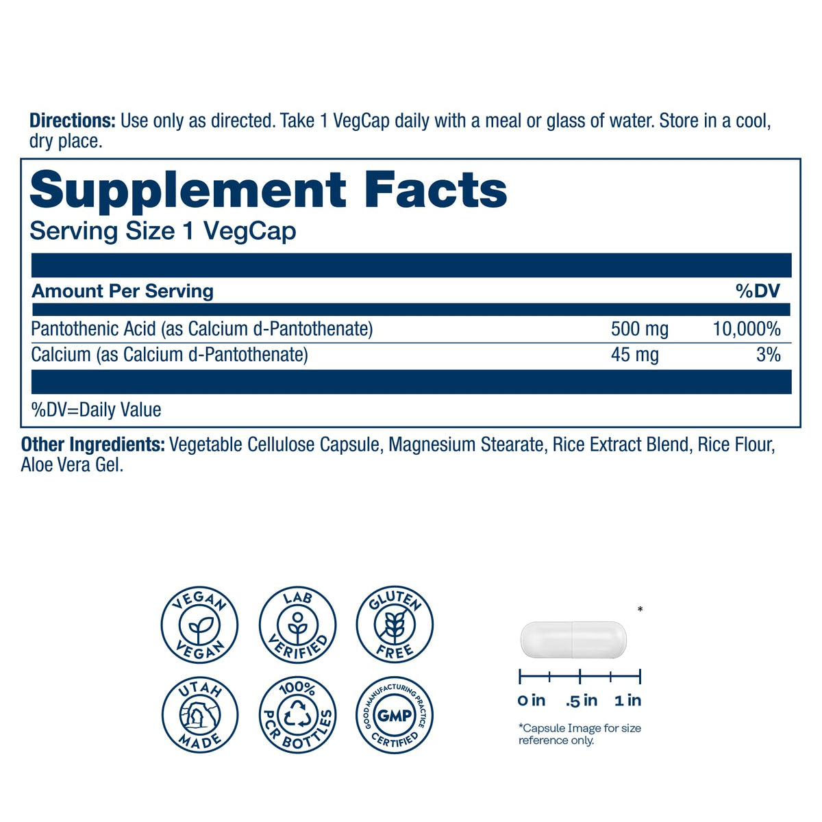 SOLARAY Pantothenic Acid 500mg Vitamin B5 - 250 Capsules - image 2