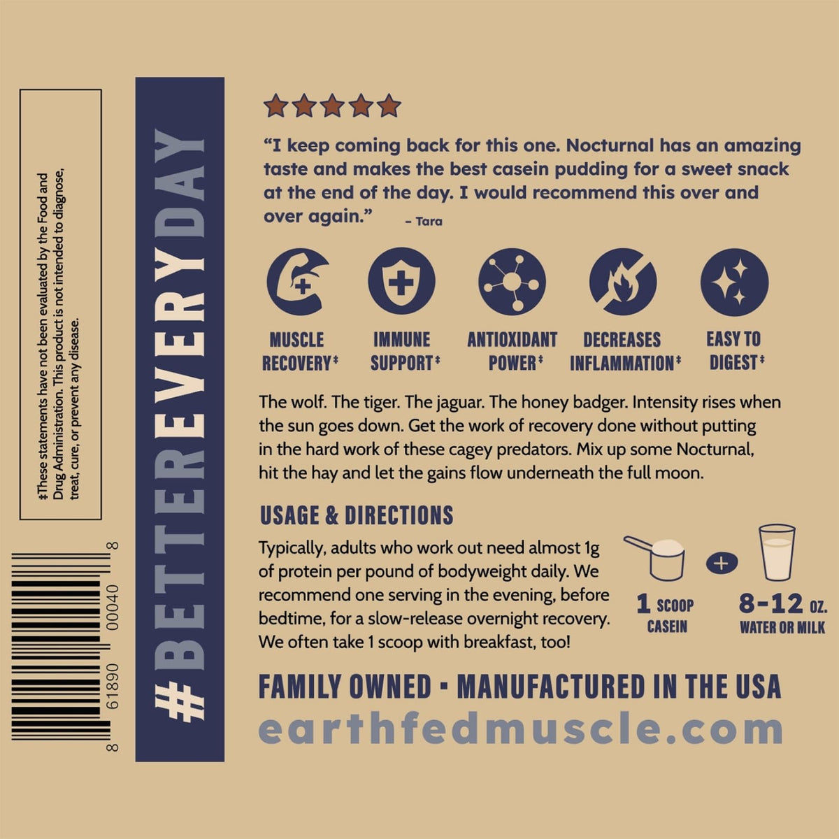 Earth Fed Muscle Nocturnal Casein Protein Dark Chocolate - 23 Servings - image 9