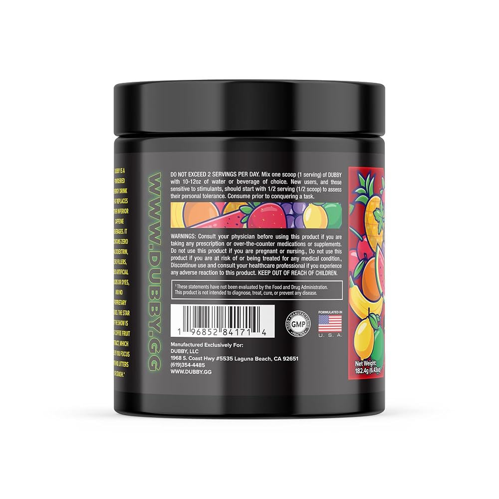 Dubby Sugar Free Energy Drink Powder Fruit Punch Lemon Lime - 30 Servings - image 2