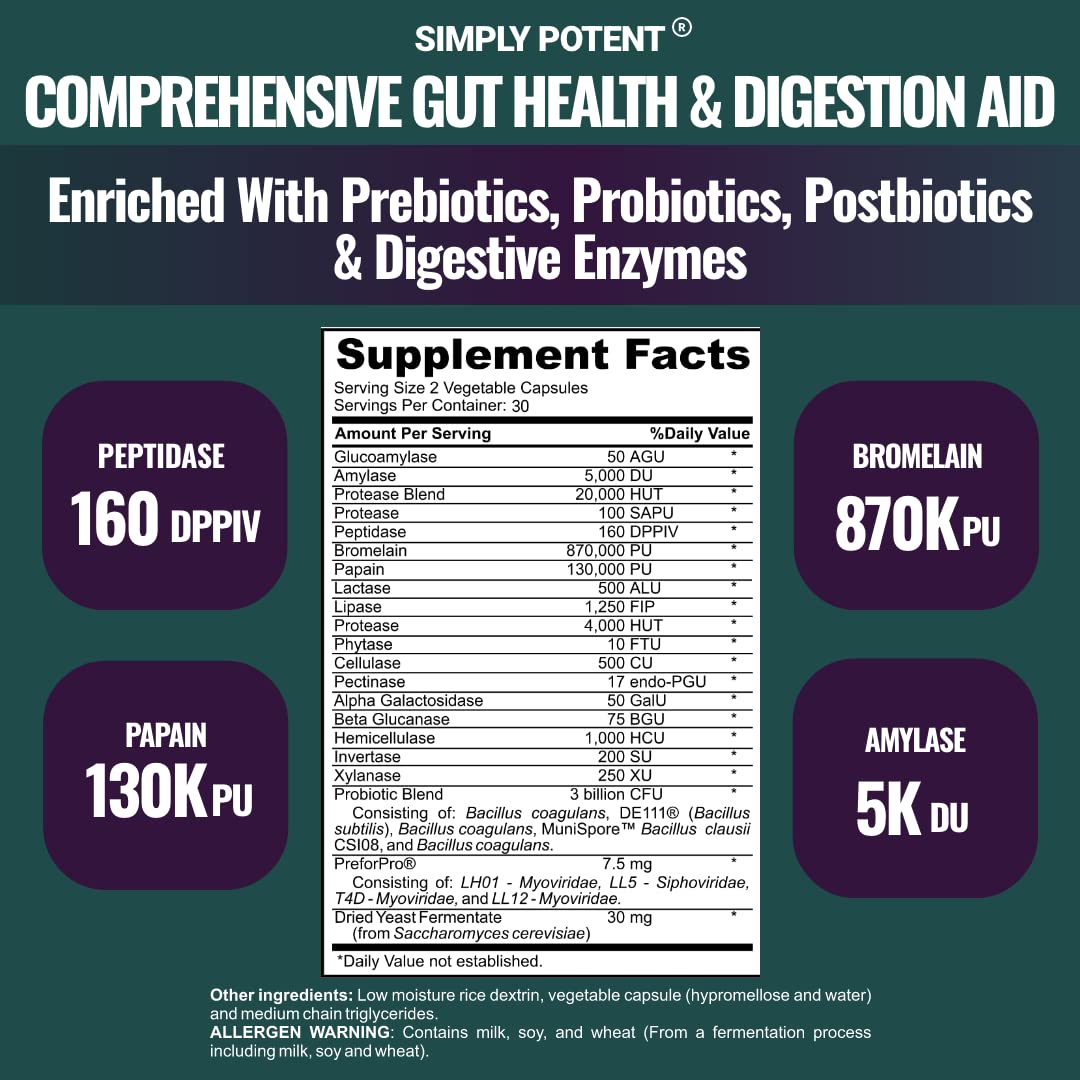 Simply Potent Digestive Enzymes with Prebiotics & Probiotics - 60 Capsules - image 3