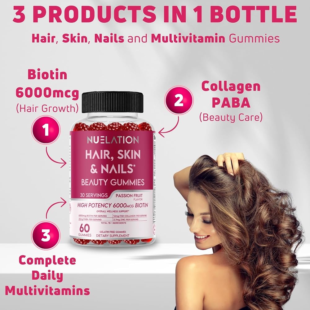 NUELATION Hair Skin and Nails Gummies with Biotin 6000mcg - 60 Count - image 2