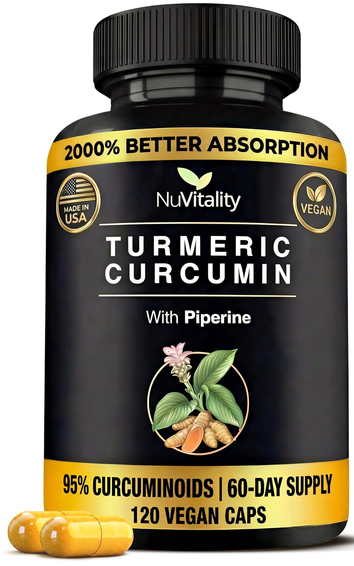 NuVitality Turmeric Curcumin with Black Pepper - 120 Capsules