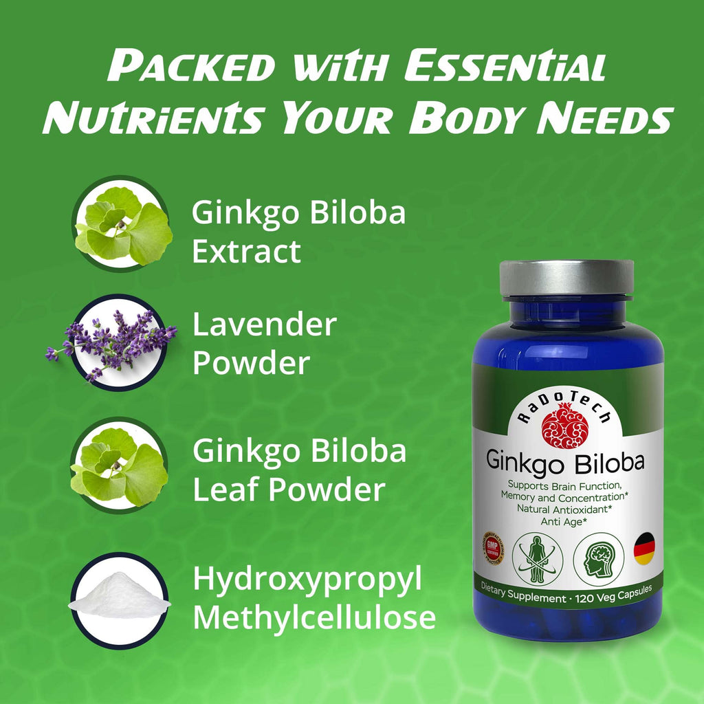 RaDoTech Ginkgo Biloba Memory & Focus Support - 120 Capsules - image 7