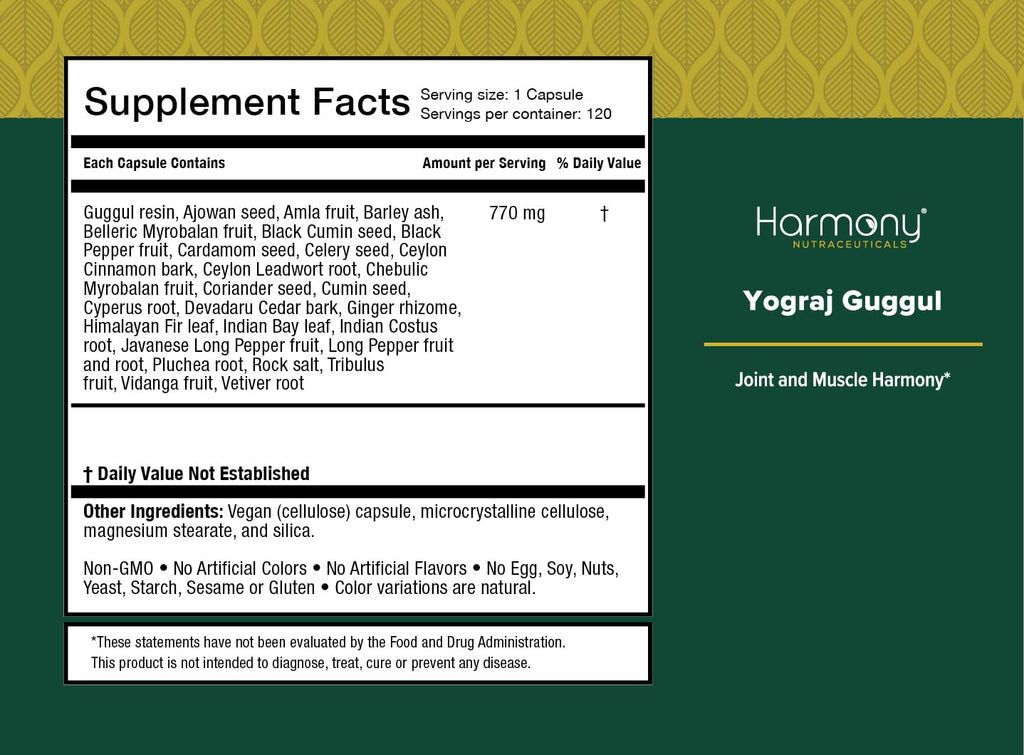 Harmony Nutraceuticals Yogaraj Guggulu Ayurvedic Herbs - 120 Capsules - image 3