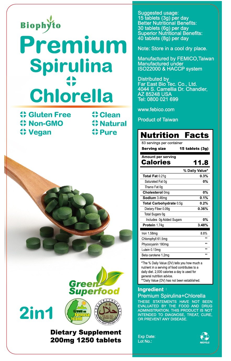 FEBICO Biophyto-Chlorella Spirulina 2 in 1 Tablets - 1250 Count - image 2