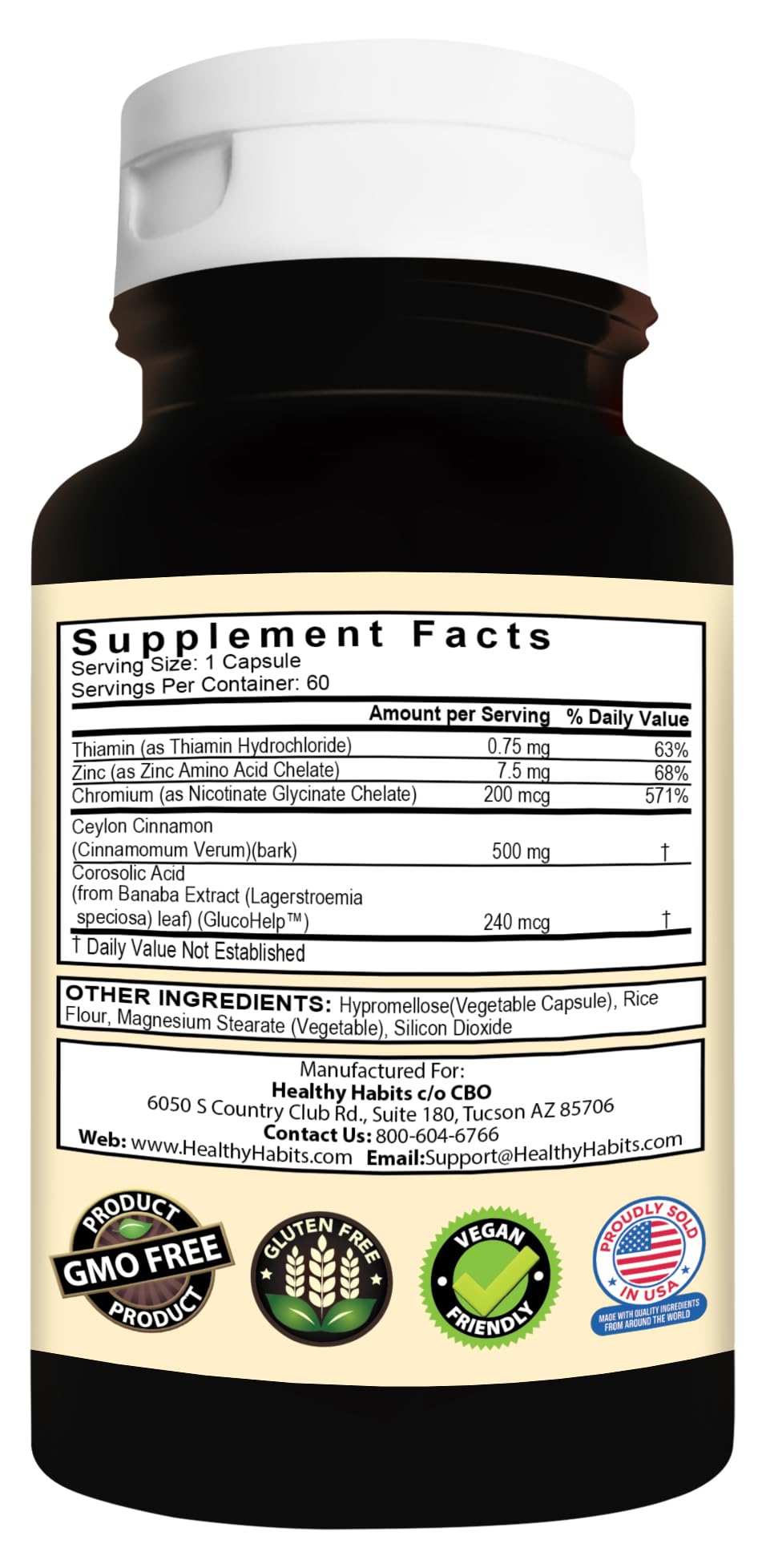 Healthy Habits StrictionD Ceylon Cinnamon & Chromium - 60 Vegetarian Capsules - image 3