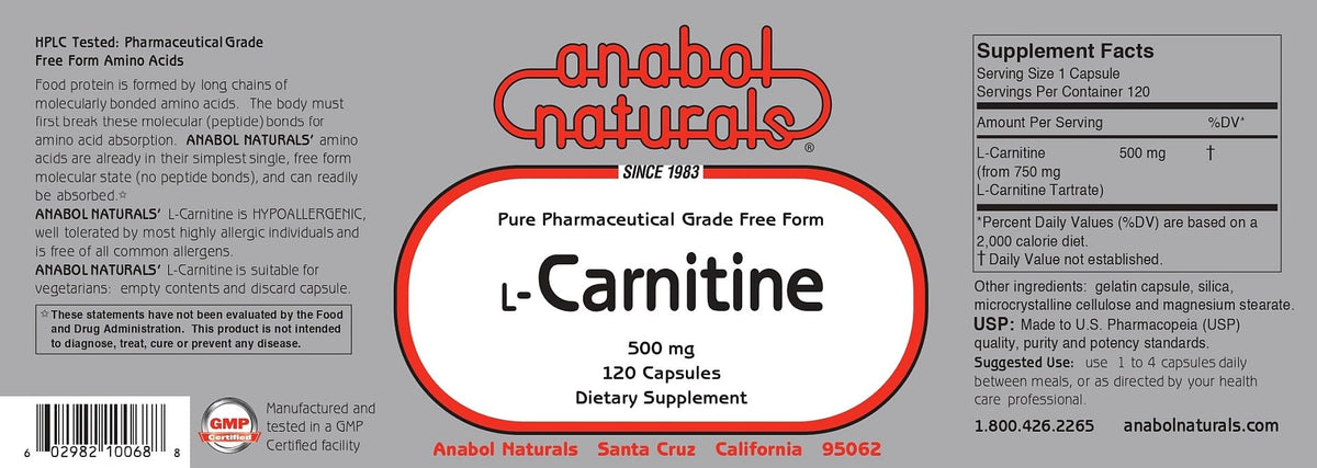 Anabol Naturals L-Carnitine 500mg - 120 Capsules - image 5