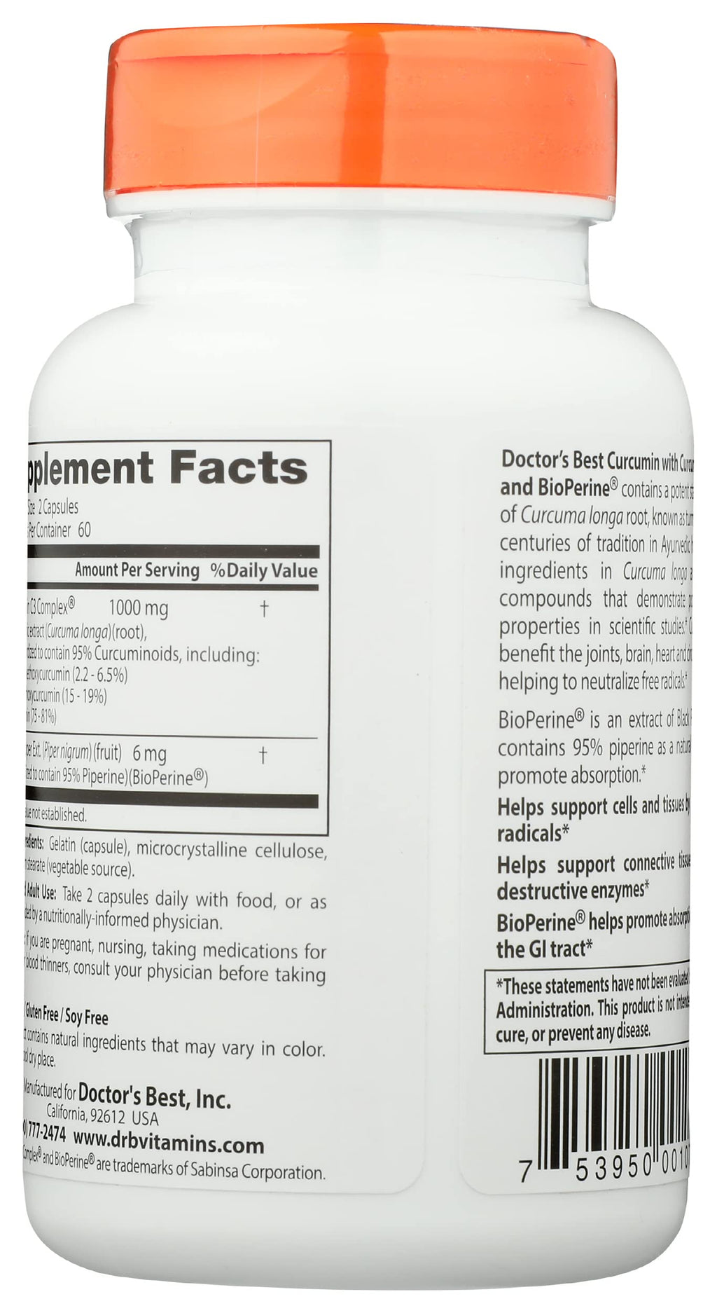 Doctor's BEST High Absorption Curcumin 500 MG - 120 Capsules - image 2