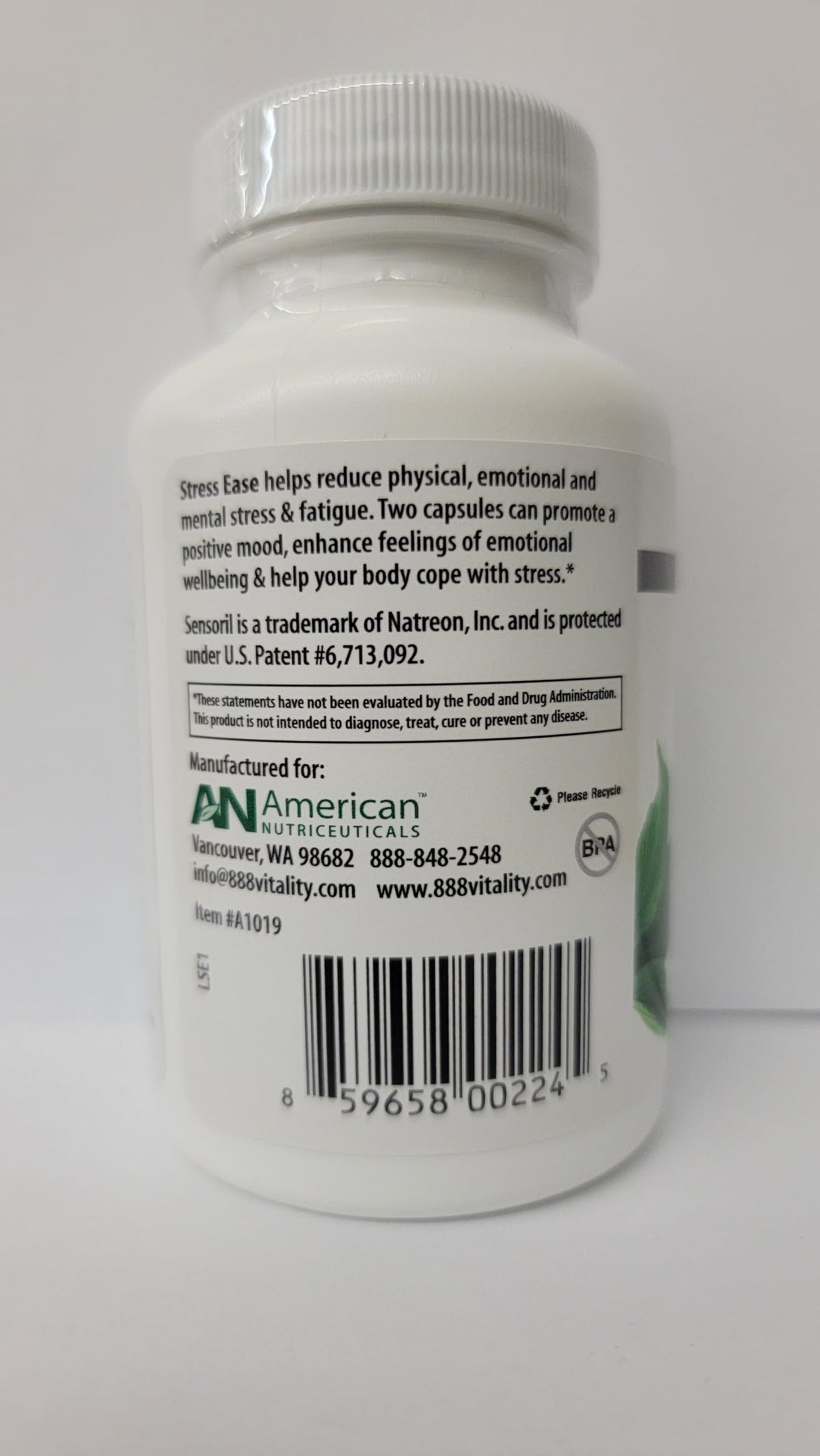 American Nutriceuticals Stress Ease Theanine Supplement - 60 Capsules - image 5