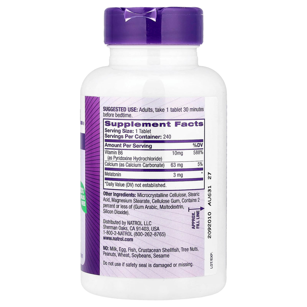 Natrol Tablets Melatonin 3Mg Vitamin B6 Sleep Support Bottle Unisex