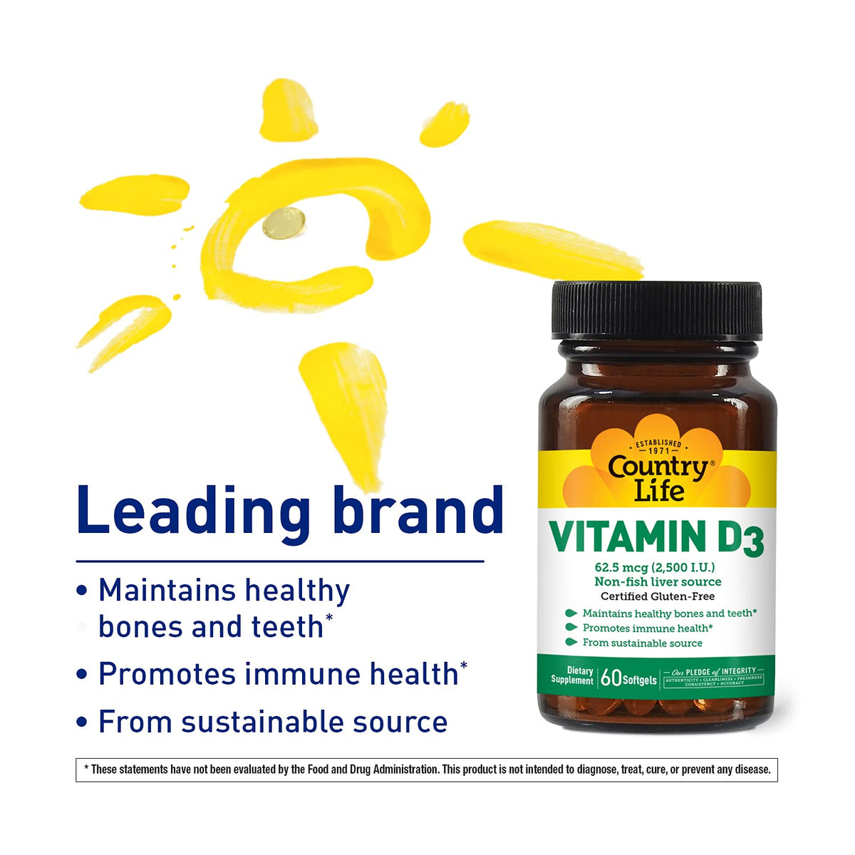 Country Life Vitamin D3 2500 IU Non-Fish Source - 60 Softgels - image 3