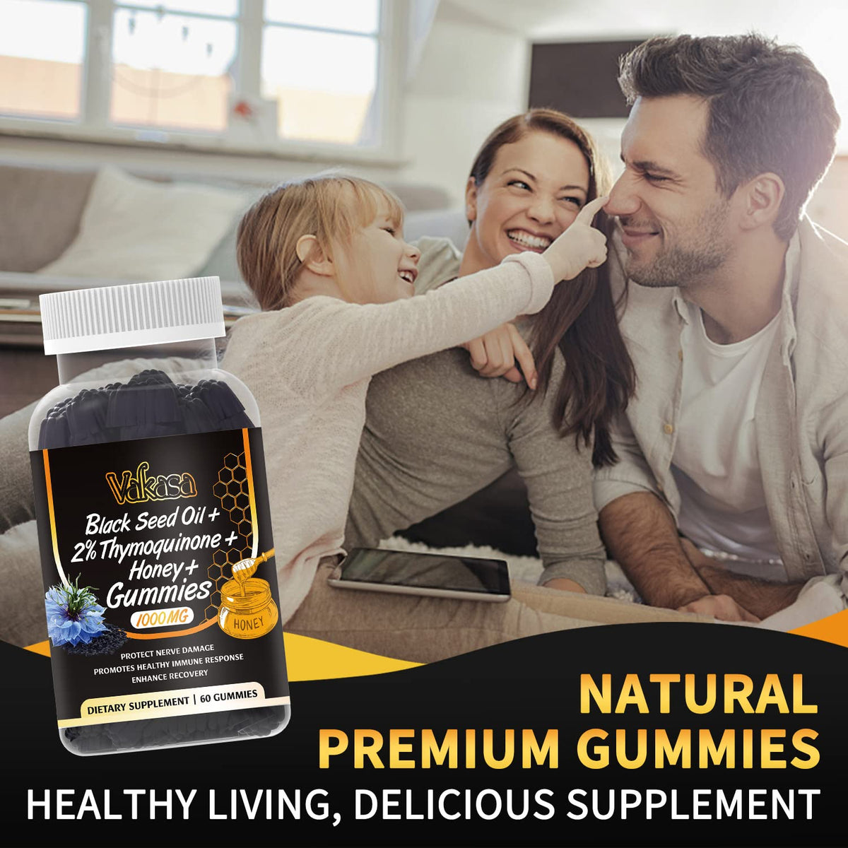 Vakasa Black Seed Oil Gummies 1000mg Immune Support - 60 Gummies - image 2
