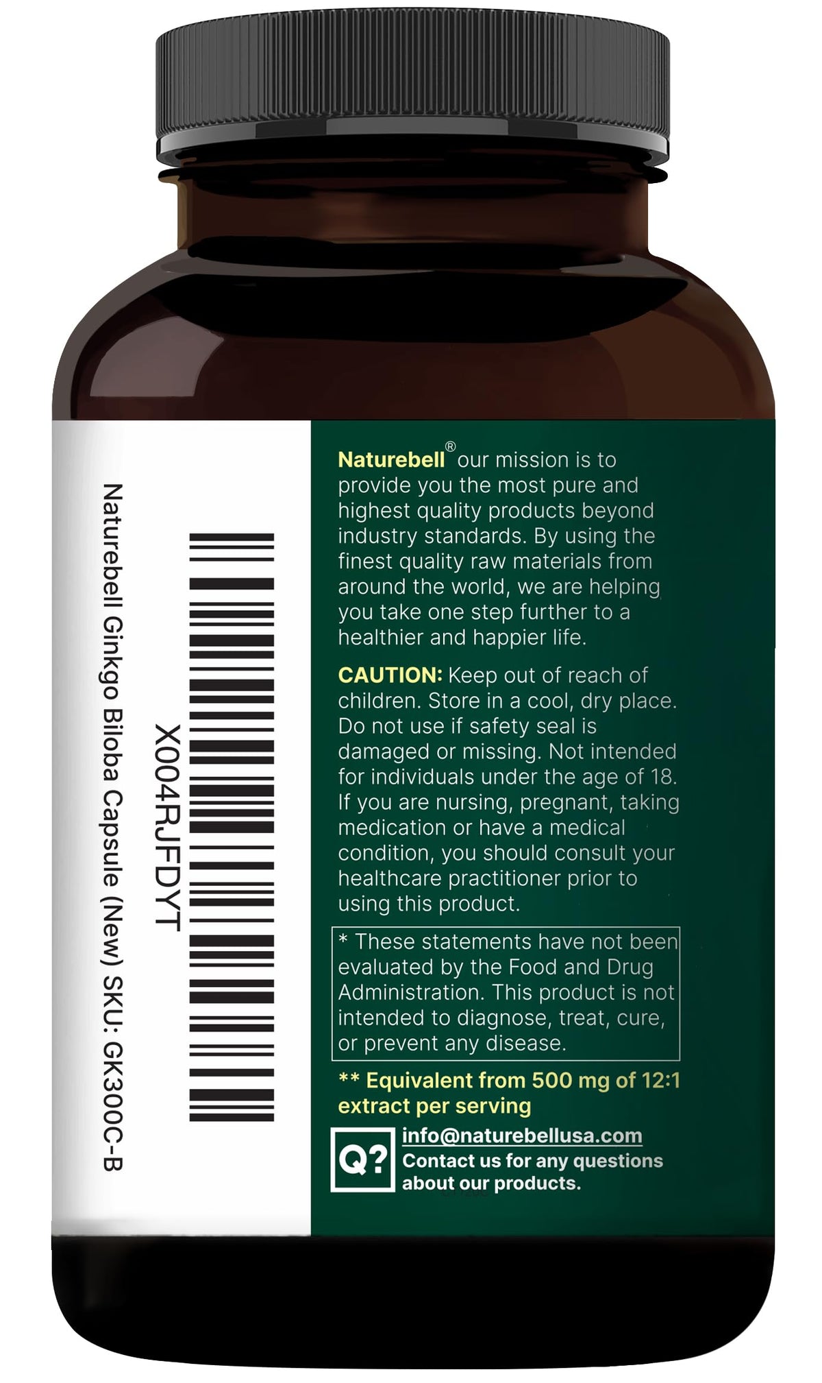 NatureBell Ginkgo Biloba with Panax Ginseng - 300 Capsules - image 8
