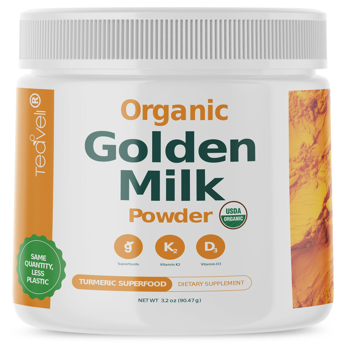 Teaveli Organic Golden Milk Powder with Turmeric & Ashwagandha - 30 Servings